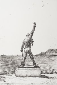 Freddie Mercury Statue Montreux Schweiz, 2009, (Blæk på papir)